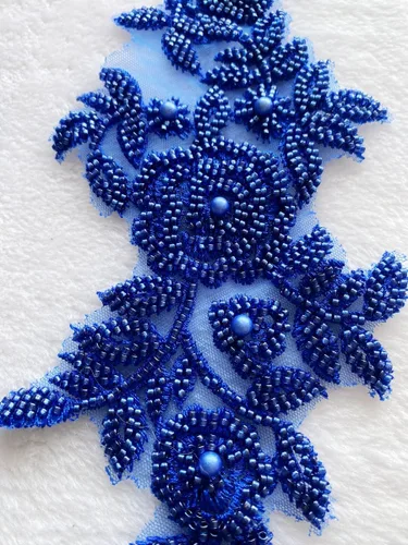 Vista 2 de PLune Apliques de encaje con cuentas, parches perfectos para vestidos de boda, accesorios de ropa, un par/bolsa, 5.5 x 12.9 pulgadas (azul)