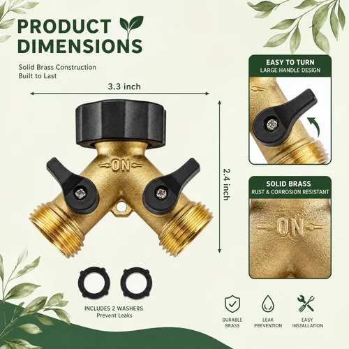Vista 4 de Xiny Tool Divisor de manguera, divisor de manguera de jardín resistente de 2 vías, manguera de agua de latón macizo, divisor en Y, 2 válvulas con 2