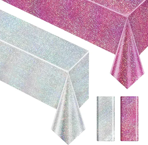 Vista 41 de Just Shimmer Mantel holográfico azul claro de 40" x 108" Decoración de fiesta rosa fuerte Día de San Valentín Fiesta de cumpleaños Decoración
