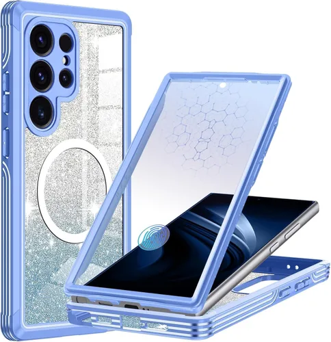 Vista 11 de Hekodonk Funda magnética para Galaxy A17 5G, [compatible con Magsafe] [Protector de pantalla de vidrio templado integrado] [tarjeta con purpurina]