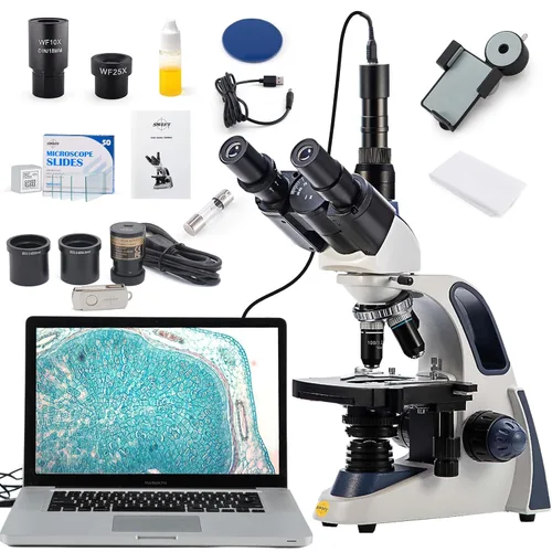 Vista 11 de Swift Microscopio trinocular compuesto SW350T, aumento 40X-2500X, cabeza de Siedentopf, etapa mecánica de dos capas, con cámara Swiftcam de 5