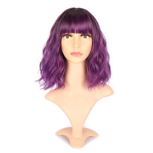 Vista 36 de VCKOVCKO - Peluca de cabello castaño claro rizada con flequillo de aire, onda natural rizada, peluca corta estilo Bob para mujer, longitud hasta
