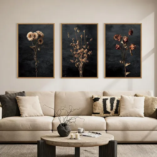 Vista 43 de Lienzo decorativo abstracto grande con marco naranja quemado, decoración de pared azul neutro y negro, arte moderno con pinceladas, impresión
