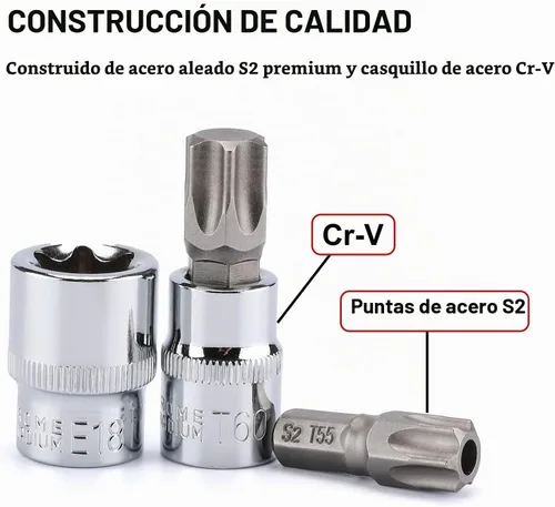 Vista 6 de CASOMAN 34 piezas de 3/8 pulgadas Torx Bit Socket y E-Torx (estrella) Juego de zócalos de acero CR-V y S2, E4-E20, T10-T60, a prueba