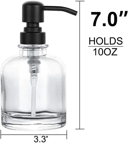 Vista 2 de Dispensador de jabón de manos en tarro grueso de vidrio transparente para baño con bomba de acero inoxidable negro mate, dispensador de botellas