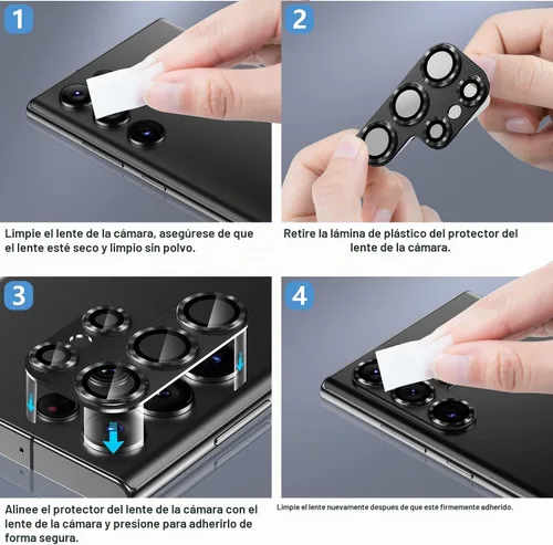 Vista 7 de Korecase Diseñado para Samsung Galaxy S23 Ultra Protector de lente de cámara Película de lente de vidrio templado, cubierta de cámara de metal
