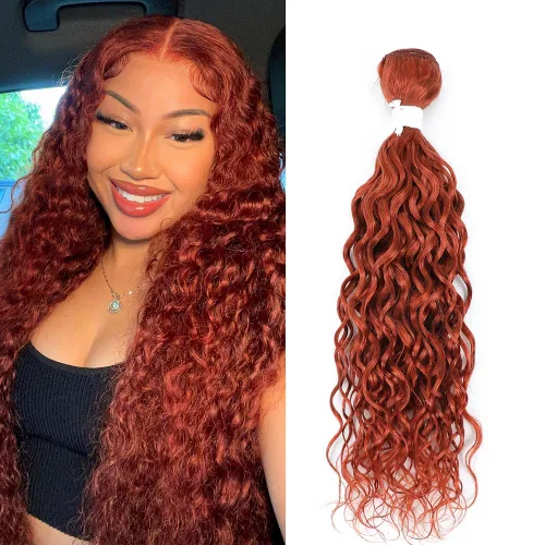 Vista 9 de Paquete de cabello humano ondulado #350, color naranja quemado, 10 pulgadas, doble trama rizado, 100% cabello humano brasileño, 1 paquete