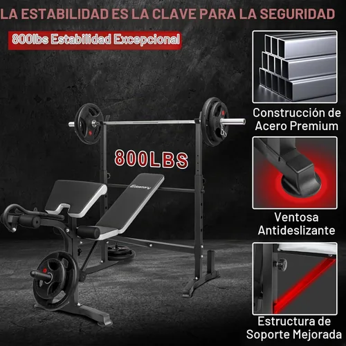 Vista 2 de Banco de pesas olímpico ajustable, equipo de entrenamiento para ejercicios en casa, banco de prensa con curl de predicador, desarrollador