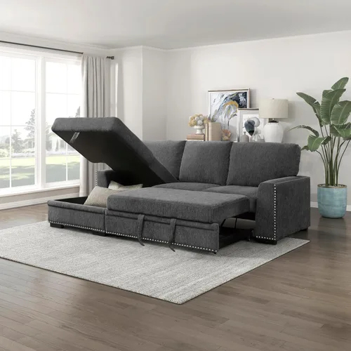 Vista 15 de Lexicon Sofá cama seccional moderno de mediados de siglo con diván de almacenamiento, sofá seccional extraíble, sofá seccional para sala de estar