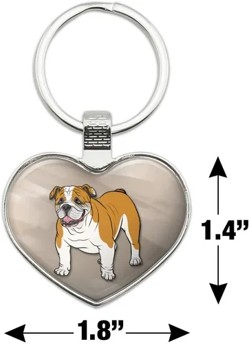 Vista 6 de GRAPHICS & MORE English Bulldog Pet Dog Keychain Heart Love Metal Key Chain Ring