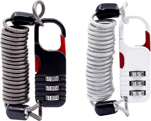 Vista 9 de Candado de esquí de combinación pequeña con cable retráctil (cable de 3 pies/91cm), cerraduras de cable delgadas con combinación para equipaje