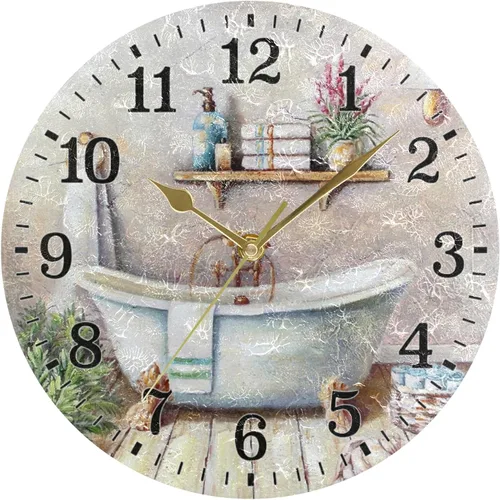 Vista 34 de JUNZAN Reloj de bañera con vino romántico espumoso y velas, reloj de pared silencioso de 10 pulgadas, pequeño reloj redondo, decoración de cocina