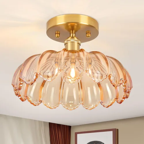 Vista 15 de Lámpara de techo semiempotrada, luces vintage E26, lámpara de techo verde de 11 pulgadas para armario, pasillo, cocina, comedor, paquete de 2