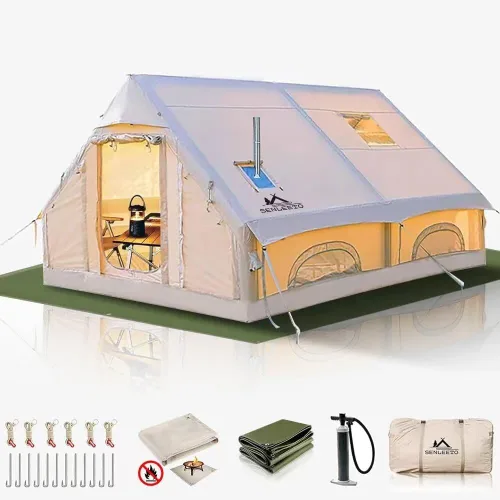 Vista 15 de Tiendas de campaña inflables para 4/6/8/10 personas, tienda de campaña inflable grande con gato de estufa, tienda inflable para 4 estaciones