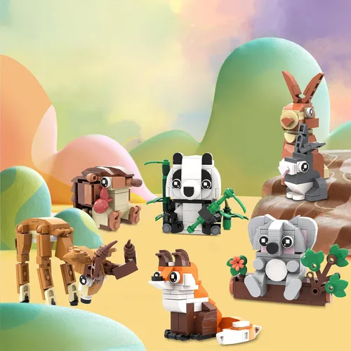 Vista 5 de MEIEST Juego de bloques de construcción de animales pequeños, colección temática de animales de tierra, juguete de ladrillos de construcción, lindas