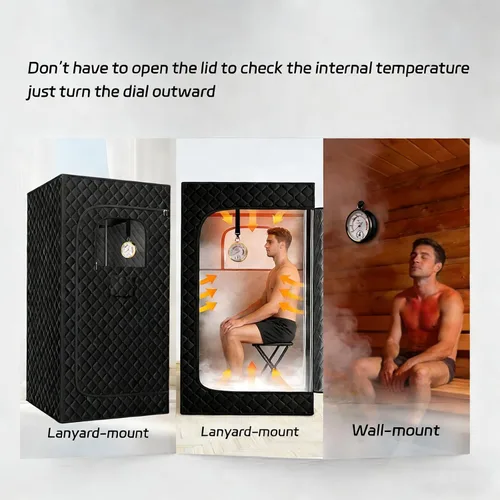 Vista 3 de Combo de termómetro de sauna Fahrenheit e higrómetro con soporte de cordón, termómetro colgante para sala de sauna, sauna de vapor portátil, rango