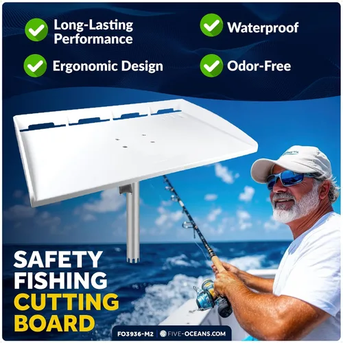 Vista 6 de Five Oceans FO3936-M2 Tabla de cortar para barco, mesa de cebo de línea premium, paquete de 2, soporte para caña, con ranura para cuchillo