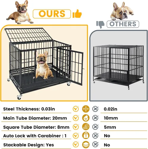 Vista 5 de Jaula apilable para perros de 36 pulgadas con ruedas con bloqueo, acceso superior, resistente e indestructible a prueba de escapes, jaula