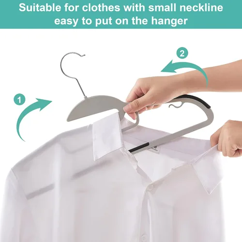 Vista 3 de VECELO Paquete de 25 perchas de plástico de alta calidad para trajes, antideslizantes, resistentes, apertura en forma de S, gancho giratorio