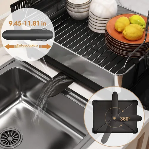 Vista 3 de BOOSINY - Escurridor grande de acero inoxidable de 2 niveles con tabla de drenaje
