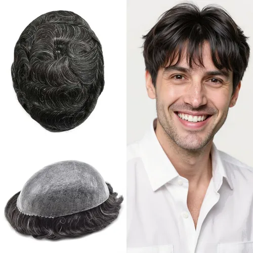 Vista 83 de Toupee para hombre 100% cabello humano real tupé para hombres 0.004 in piel de poliuretano para hombre, sistema de reemplazo de piezas de pelo