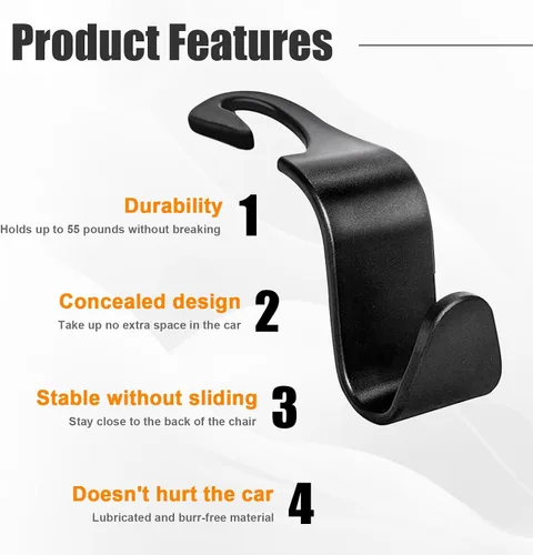 Vista 3 de Ziciner 4 ganchos para reposacabezas de asiento de automóvil, organizador de almacenamiento para asiento trasero, accesorios universales para Negro