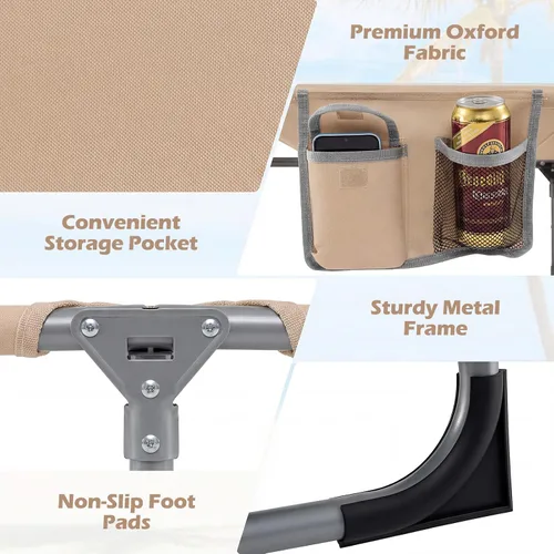 Vista 6 de Tangkula Silla de Bronceado con Orificio para la Cara, Silla Reclinable Plegable y Ajustable para Patio, Playa, Tomar el Sol con Bolsillo Lateral