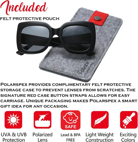 Vista 2 de PolarSpex Gafas de sol polarizadas cuadradas elásticas de gran tamaño para niñas, sin BPA