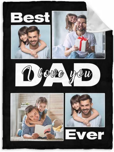 Vista 43 de InterestPrint Manta personalizada para papá de parte de hija e hijo, manta de cama personalizada con el texto "Best Dad Ever" con Love You Daddy, 7