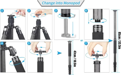 Vista 9 de Trípode de Fibra de Carbono - INNOREL RT85C Sin Rótula Cabeza de Bola Súper Profesional Trípode Monopié Soporte de Resistencia para Cámara DSLR Negro