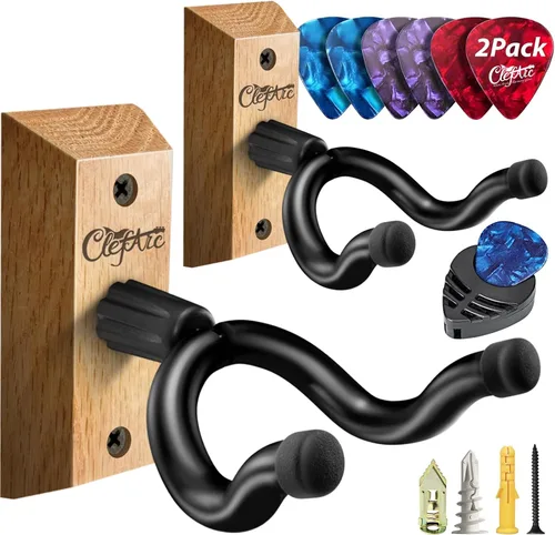 Vista 11 de Percha de pared para guitarra, paquete de 2 unidades Nuez Negra 2 Pack