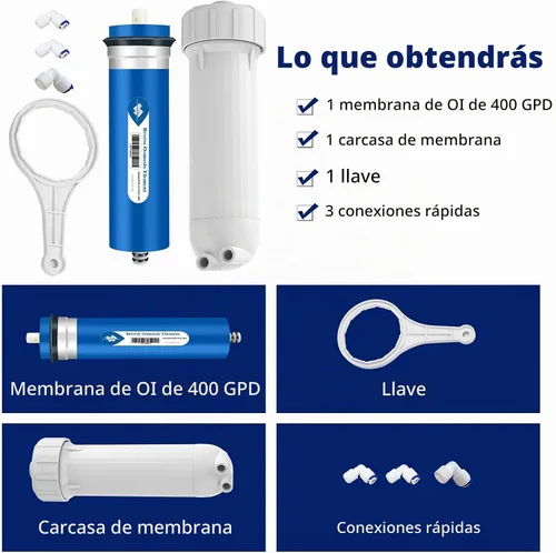 Vista 5 de Membrane Solutions Membrana RO de 400 GPD, membrana de ósmosis inversa con carcasa de membrana, accesorios de conexión rápida de 1/4 pulgadas