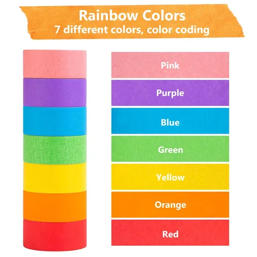 Vista 3 de VGOODALL 7 cintas adhesivas de color, juego de cinta washi para artes y manualidades, suministros de arte para niños, 330 pies x 1 pulgada