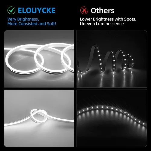 Vista 8 de Luz de Cuerda LED de Neón, 32.8 pies, color blanco frío, regulable, tiras de luces LED, tiras de luces de neón de silicona flexible impermeable DIY