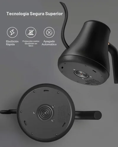 Vista 9 de Hervidor de cuello de cisne con control de temperatura, hervidor eléctrico para café y té, interior de acero 100% inoxidable, calentamiento rápido