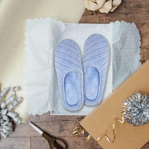 Vista 6 de Dearfoams - Pantuflas informales de felpa acolchada Leslie para mujeres - Azul