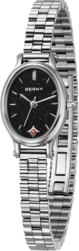 Vista 9 de BERNY Relojes de plata para mujer, delicado reloj de pulsera para mujer, reloj de pulsera pequeño impermeable 3ATM, reloj de cuarzo analógico