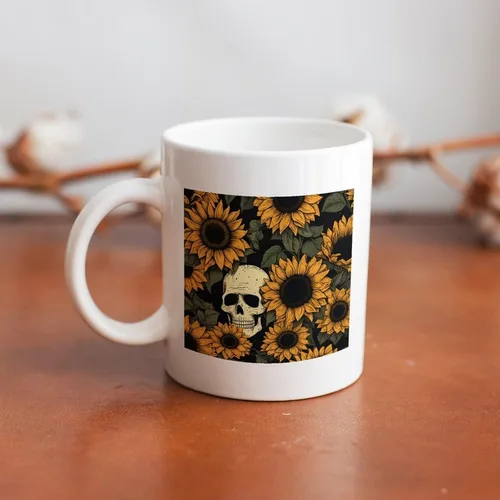 Vista 7 de Tazas de Halloween con diseño de calavera de girasol para café de cerámica, diseño de esqueleto, vintage, regalo para el día de la madre, regalo