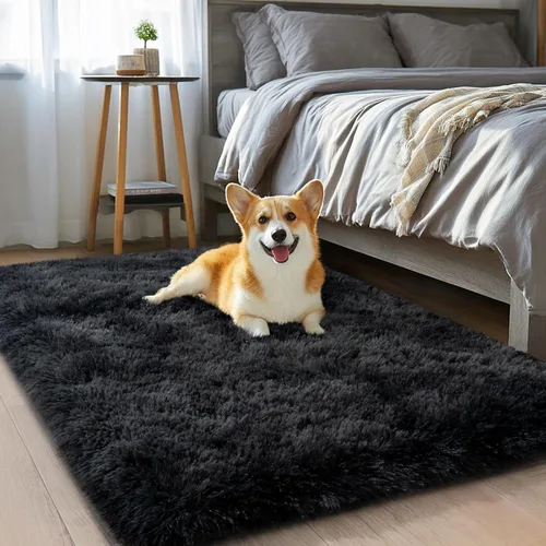 Vista 62 de qulint Alfombra negra para dormitorio, alfombra de área pequeña de 2 x 3 pies para habitación de niños, alfombra suave y mullida para sala de estar