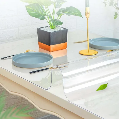 Vista 2 de YSUEFIJO Mantel de plástico de 16 x 24 pulgadas, protector de mesa transparente de 0.079 in de grosor, mantel 100% impermeable, mantel rectangular