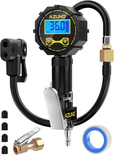 Vista 8 de AZUNO Medidor digital de inflado de neumáticos de bicicleta con tipo de válvula de selección automática - Herramienta de compresor de aire Presta