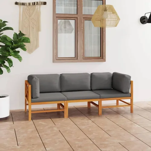 Vista 10 de 4-Piece Patio Lounge Set with Gray Cushions Solid Teak Wood Outdoor Furniture for Garden Balcony Porch Apartment Small Space