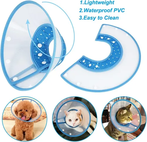 Vista 5 de Vivifying Conos de perro para perros pequeños, cono de mascota ajustable de 5.7-8 pulgadas, collar isabelino de recuperación ligero para gatos Azul