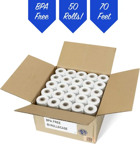 Vista 5 de 50 rollos de papel térmico de 2 1/4 pulgadas por 70 pies Verifone VX520 First Data FD400 Nurit 8000 8020 STP103 (48 gm)