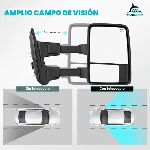 Vista 7 de Espejos de remolque con calefacción eléctrica ahumada compatibles con Ford Super Duty (2008-2016), espejos laterales de remolque extendidos