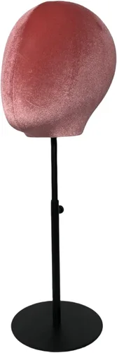 Vista 3 de Cabeza de maniquí femenina de terciopelo con base negra ajustable, para sombrero, peluca, aretes, bufandas, exhibición, sombrero, soporte de peluca