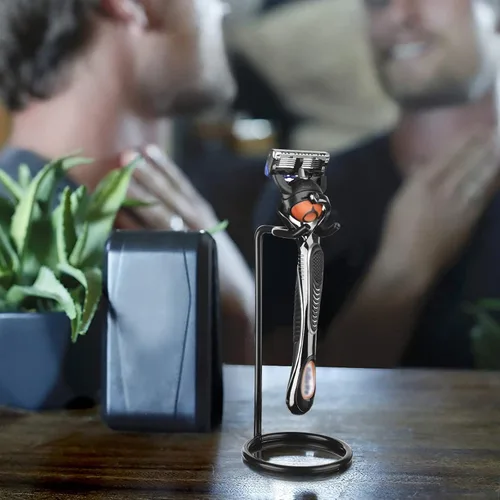 Vista 5 de Linkidea Paquete de 2 soportes para maquinilla de afeitar de seguridad de acero inoxidable, soporte de afeitado de viaje, compatible con Gillette