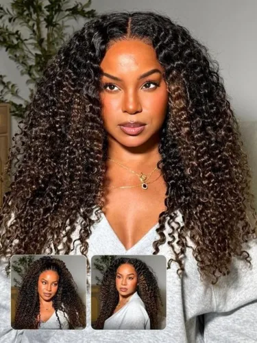 Vista 13 de Nadula Peluca Sin Deslizamiento 13x4 HD Rizada Birmana con Cordón de Cabello Humano con Extremos en Espiral de Dedo, Sin Pegamento Pre Cortada