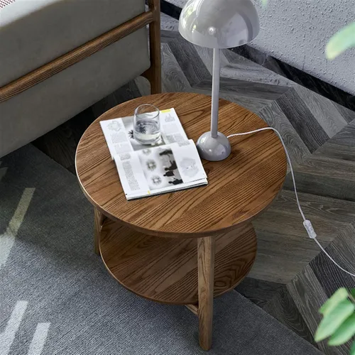 Vista 2 de Mesa auxiliar para sala de estar, sofá, mesa auxiliar redonda de madera, mesa auxiliar minimalista moderna mesa auxiliar creativa pequeña mesa de té