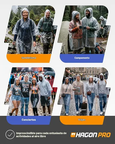 Vista 5 de Hagon PRO - Ponchos de lluvia desechables para adultos (paquete de 5)